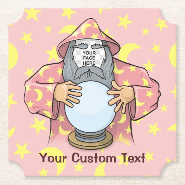 Wizard with your face paper coaster (Front)