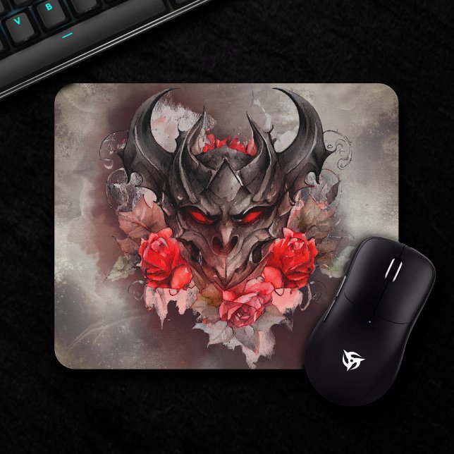 Wizardry | Red Eyed Smoky Demon Beast with Roses Mouse Pad (Creator Uploaded)