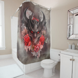 Wizardry   Red Eyed Smoky Demon Beast with Roses Shower Curtain