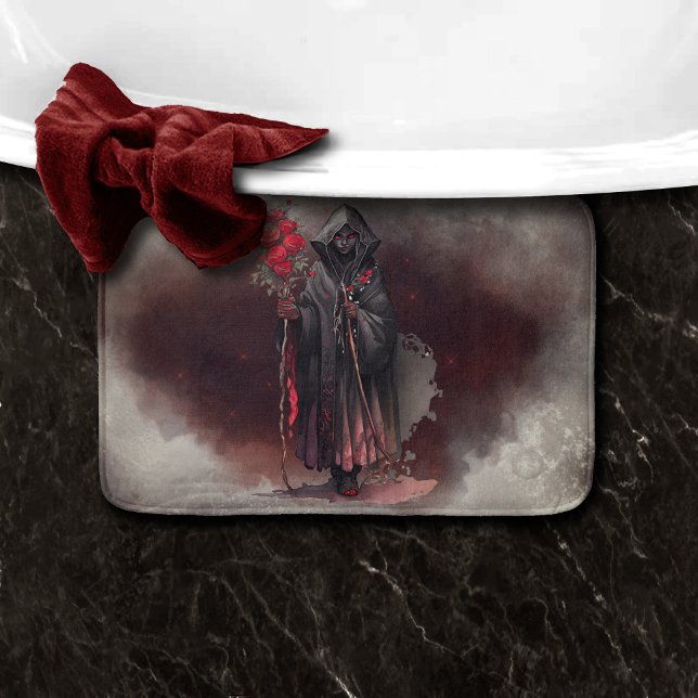 Wizardry | Shadowy Dark Witch Glowing Red Eyes Bath Mat (Creator Uploaded)