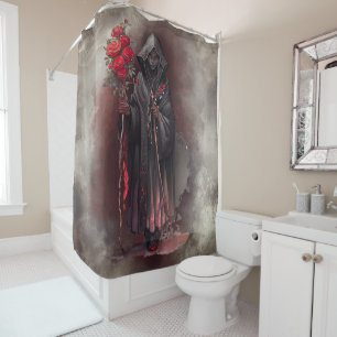 Wizardry   Shadowy Dark Witch Glowing Red Eyes Shower Curtain
