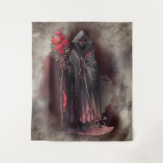 Wizardry | Shadowy Dark Witch Glowing Red Eyes Tapestry (Front)