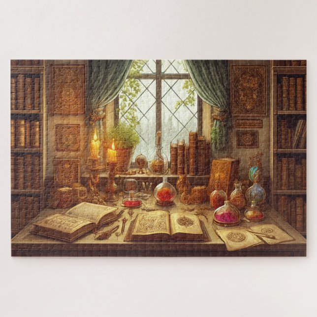 Wizard's Library Mystical Study Fantasy Jigsaw Puzzle (Horizontal)