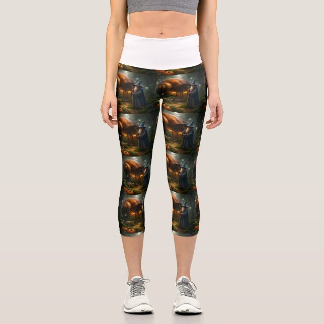 Wizards Moonlight pumpkin patch high waisted fan t Capri Leggings (Front)