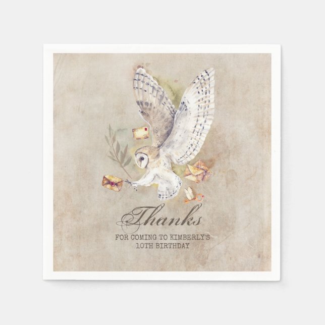 Wizard's Owl Magical Birthday Party Napkin (Front)