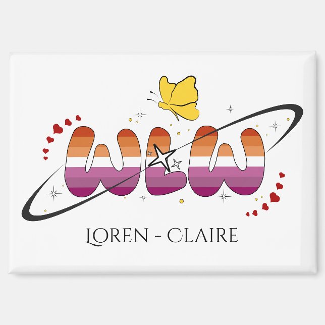 WLW Sunset Lesbian Flag Butterfly Magnet (Front)