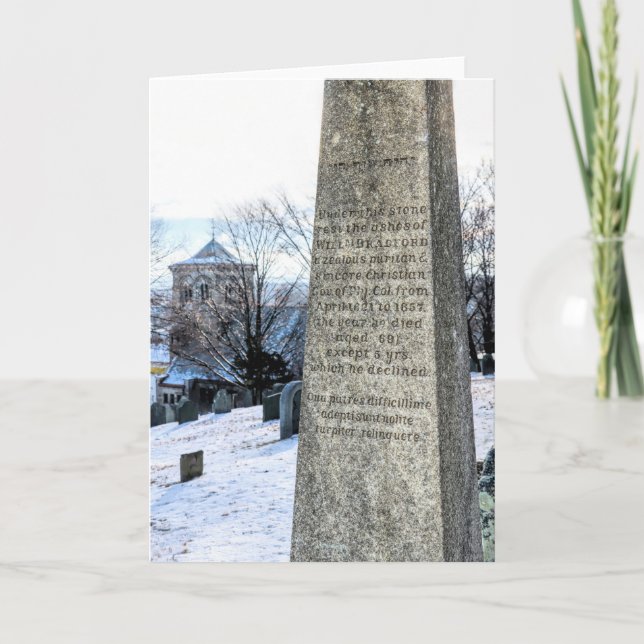 Wm. Bradford gravesite view of 1st Parish Church Card (Front)