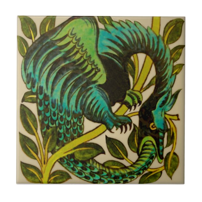 Wm DeMorgan Hand Painted Dragon c1900 repro Ceramic Tile (Front)