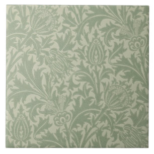 Wm Morris Arts & Crafts Green Thistle Repro Tile