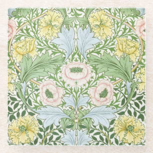 Wm Morris Myrtle Floral Art Nouveau Bright Glass Coaster