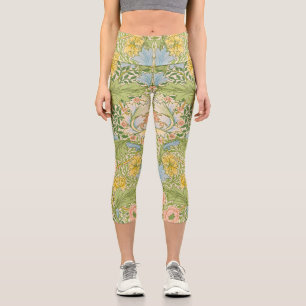 Wm Morris Myrtle Floral Art Nouveau Pastel Capri Leggings