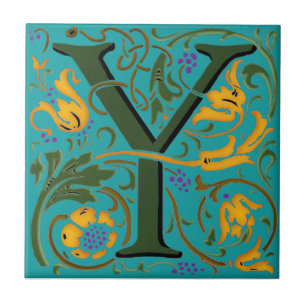 Wm Morris Ornate Initial "Y" Letter Ceramic Tile  