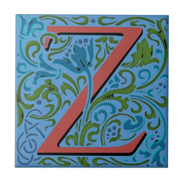 Wm Morris Ornate Initial "Z" Letter Ceramic Tile   (Front)