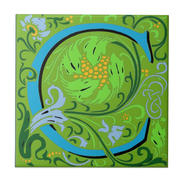 Wm Morris Ornate Letter "C" Initial Ceramic Tile   (Front)