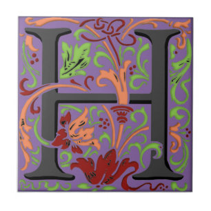 Wm Morris Ornate Letter "H" Initial Ceramic Tile  