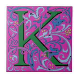 Wm Morris Ornate Letter "K" Initial Ceramic Tile  