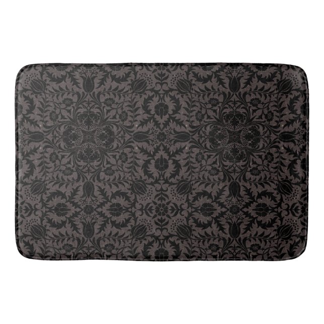 Wm Morris Seamless Vine Black Charcoal Pattern Bath Mat (Front)