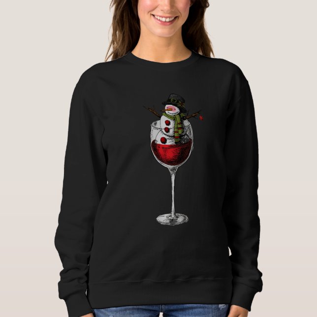 Wne  Christmas Snowman in a Wne Glass Xmas Sweatshirt (Front)
