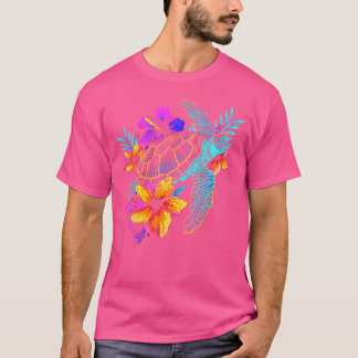 Wo Sea Turtle Hawaiian Flowers Hawaii Scuba Diving T-Shirt