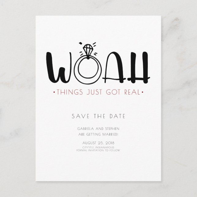 Woah This Just Got Real | Funny Save the Date Announcement Postcard (Front)