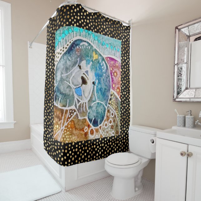 WOBBLE-ROCK Chow dog watercolor batik Shower Curtain (In Situ)