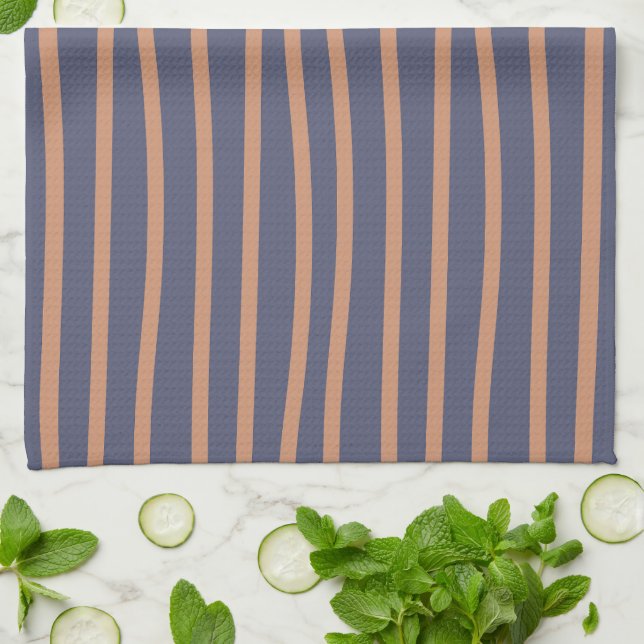 Wobbly Lines Blue/Gold Modern Pattern Tea Towel (Folded)