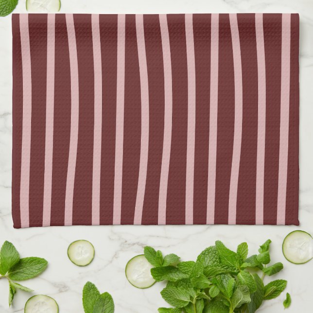 Wobbly Lines Pink/Red Modern Pattern Tea Towel (Folded)