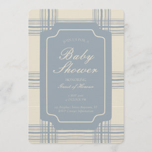 Wobbly Plaid Geometric Gender Neutral Beige Blue Invitation