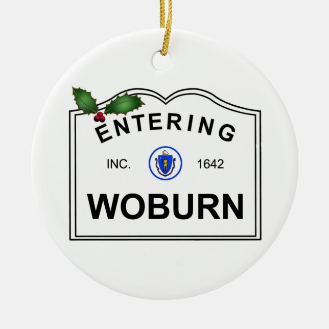 Woburn MA Ceramic Ornament (Front)