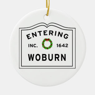 Woburn, MA Holiday Wreath Metal Ornament