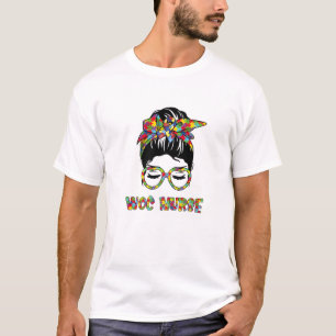 WOC Nurse Messy Bun Autism Love Heart Stethoscope T-Shirt
