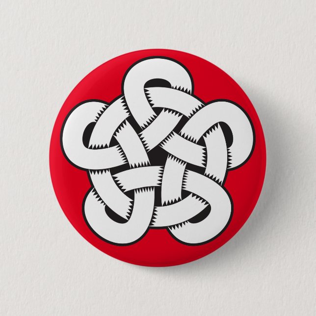 wodcut style quintuple knot 6 cm round badge (Front)