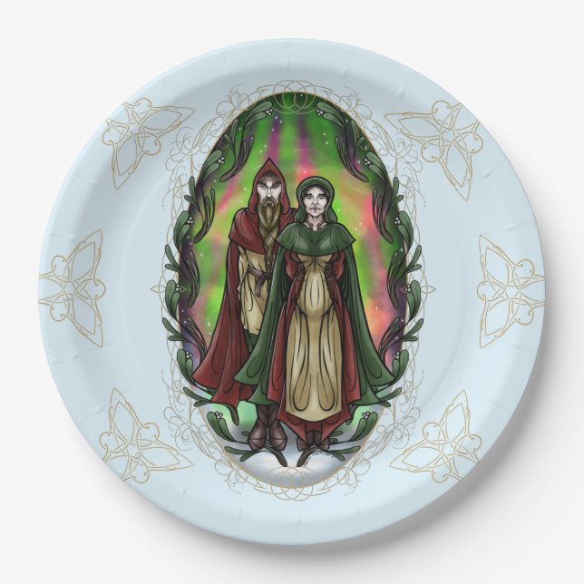 Woden & Fríge: Yule Greetings Paper Plate (Front)
