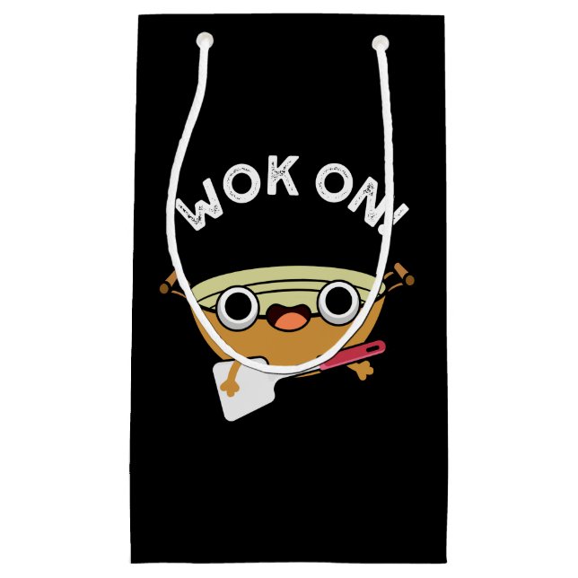 Wok On Funny Chinese Cooking Pun Dark BG Small Gift Bag (Front)
