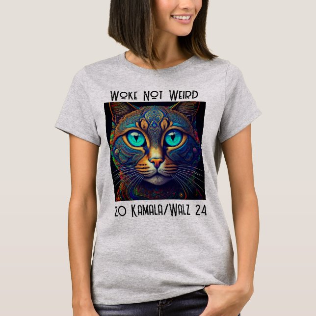 Woke Not Weird Kamala Cat T-Shirt (Front)