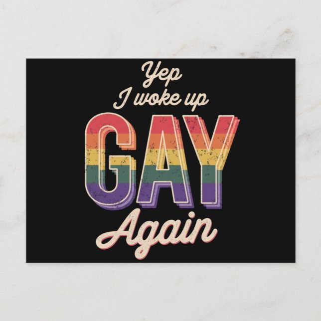 Woke Up Gay Pride Rainbow Queer Gay CSD Party LGBT Postcard (Front)