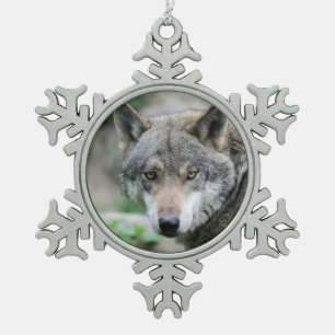 Wolf_011 Snowflake Pewter Christmas Ornament