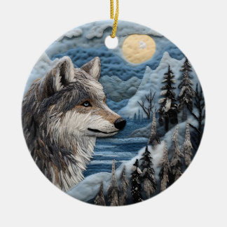 Wolf 3D Chirstmas Animal  Ceramic Ornament