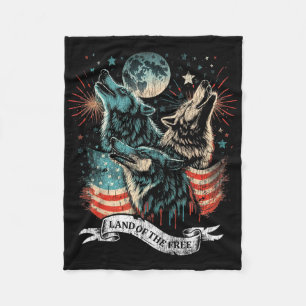 Wolf 4th Of July American Flag Howling America Moo Fleece Blanket