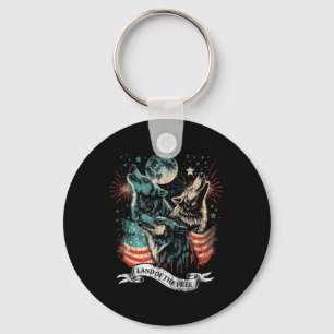 Wolf 4th Of July American Flag Howling America Moo Key Ring