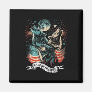 Wolf 4th Of July American Flag Howling America Moo Magnet
