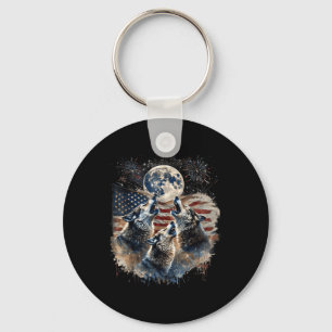 Wolf 4th Of July Howling Wolves Under Moon America Key Ring