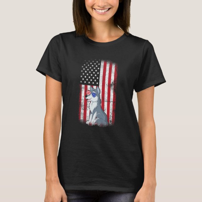 Wolf American Flag Boys Girls Men Women Fourth Of  T-Shirt (Front)