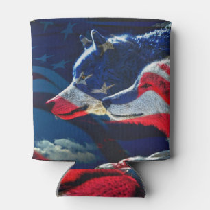 Wolf American Flag Full Moon Can Cooler
