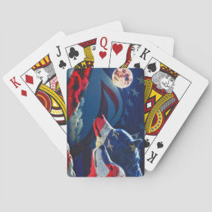 Wolf American Flag Full Moon Playing Cards
