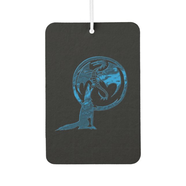 Wolf and Dragon blue black car air freshener (Front)