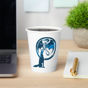Wolf and Dragon Blue white paper cups