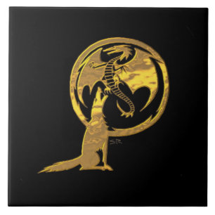Wolf and Dragon Gold black large tile