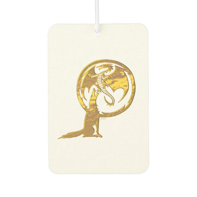 Wolf and Dragon gold white car air freshener (Front)