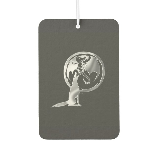 Wolf and Dragon pewter car air freshener (Front)